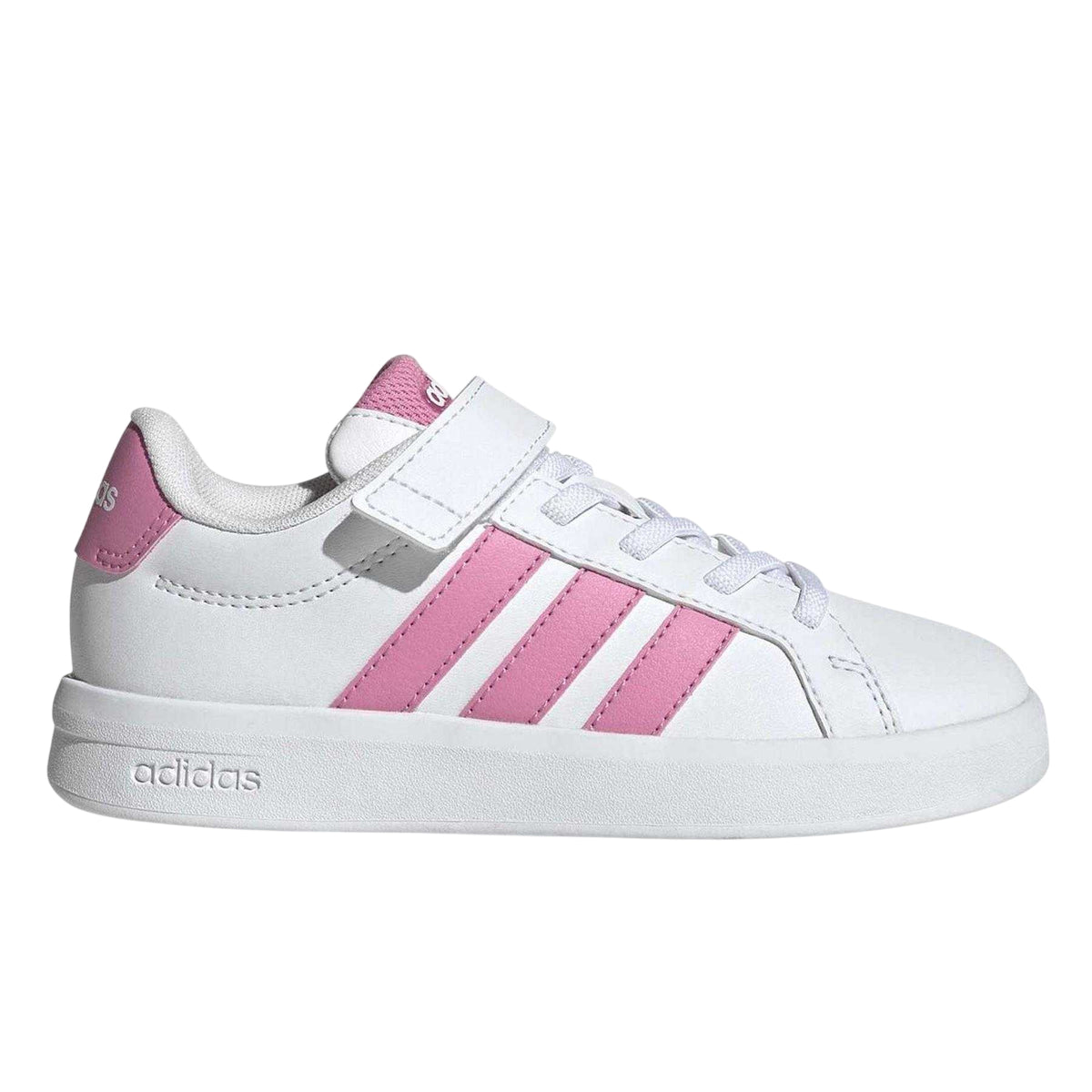White - Front - Adidas Childrens-Kids Grand Court 3 Stripes Flat Trainers