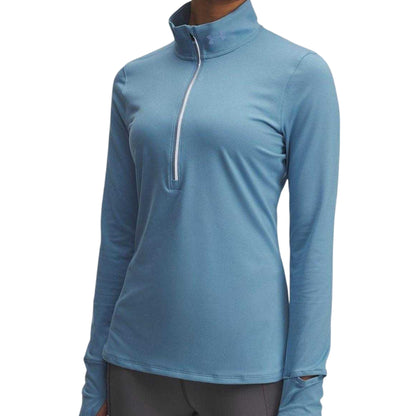 Blue - Side - Under Armour Womens-Ladies Launch Pro Half Zip Fitted Long-Sleeved Track Top