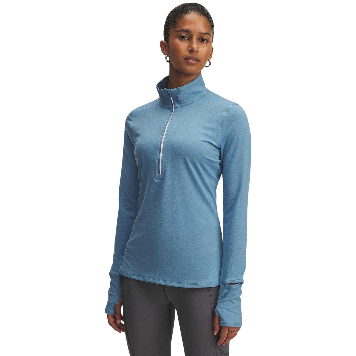Blue - Front - Under Armour Womens-Ladies Launch Pro Half Zip Fitted Long-Sleeved Track Top