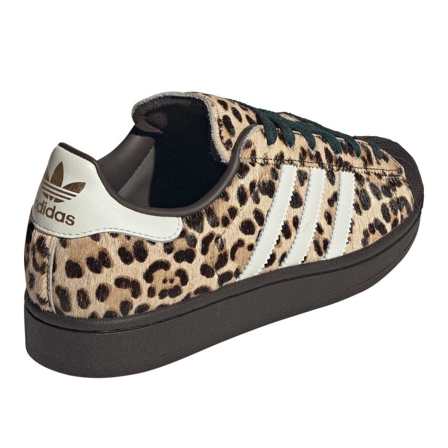 Dark Brown-Ivory - Back - Adidas Womens-Ladies Superstar Leopard Print Low Trainers