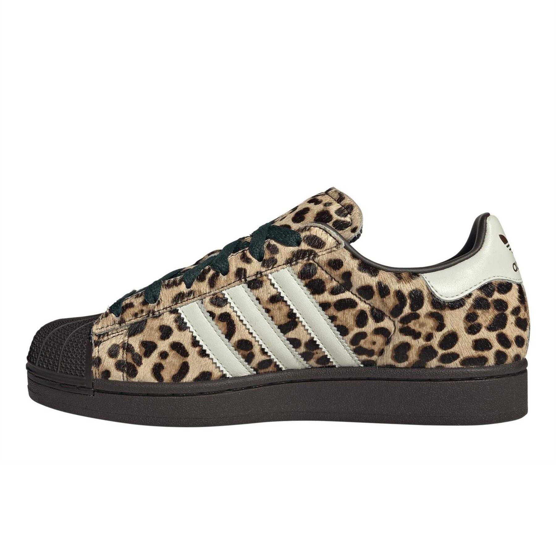 Dark Brown-Ivory - Side - Adidas Womens-Ladies Superstar Leopard Print Low Trainers