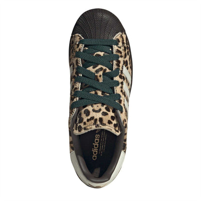 Dark Brown-Ivory - Lifestyle - Adidas Womens-Ladies Superstar Leopard Print Low Trainers