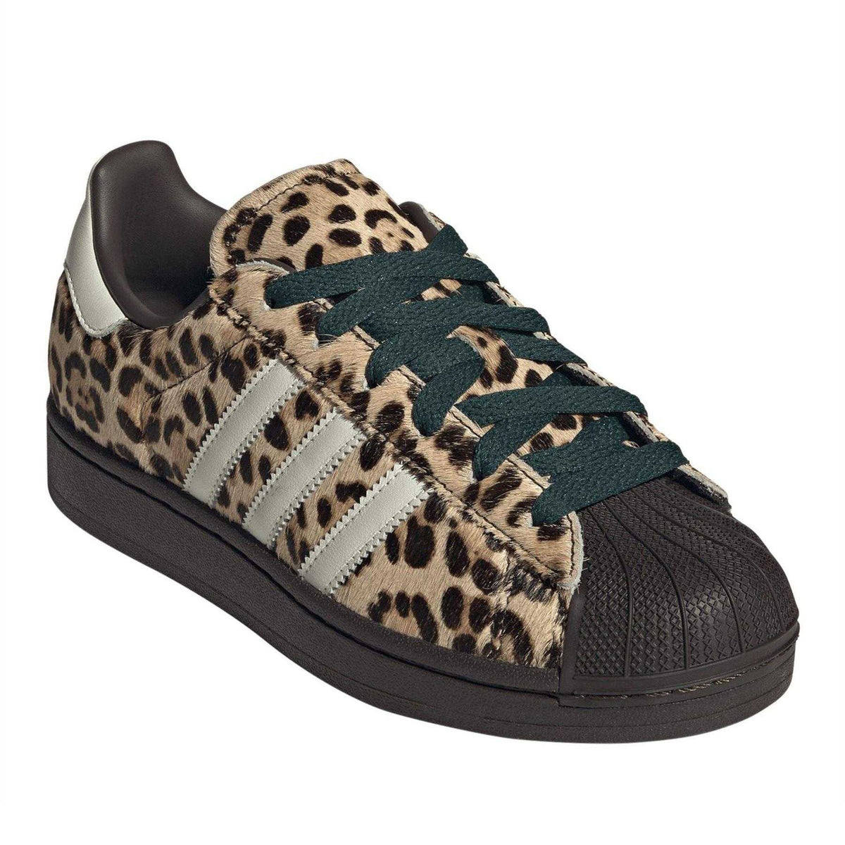 Dark Brown-Ivory - Pack Shot - Adidas Womens-Ladies Superstar Leopard Print Low Trainers