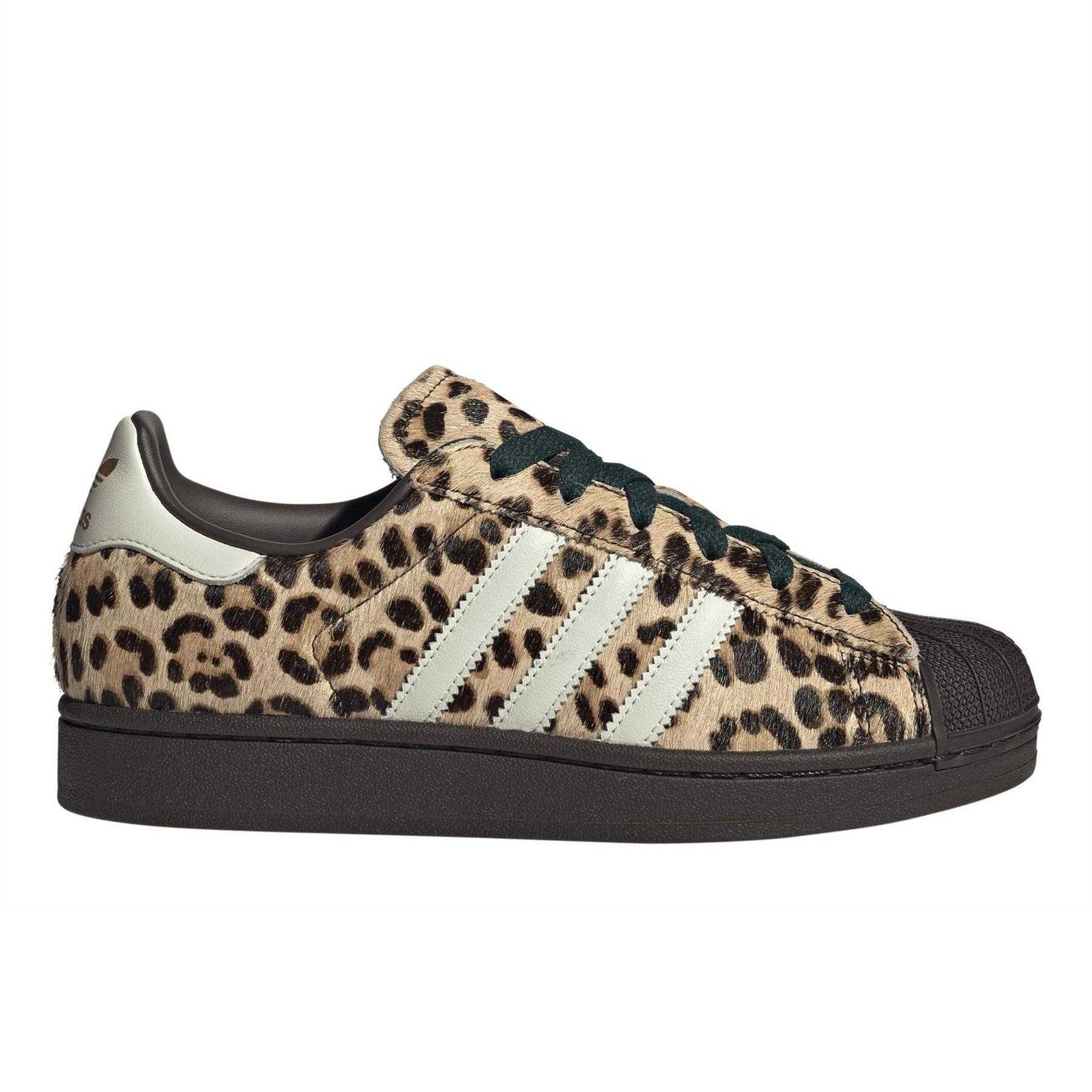Dark Brown-Ivory - Front - Adidas Womens-Ladies Superstar Leopard Print Low Trainers