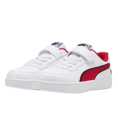 White-Rosso Red - Close up - Puma Childrens-Kids Caven 2.0 Ferrari Trainers