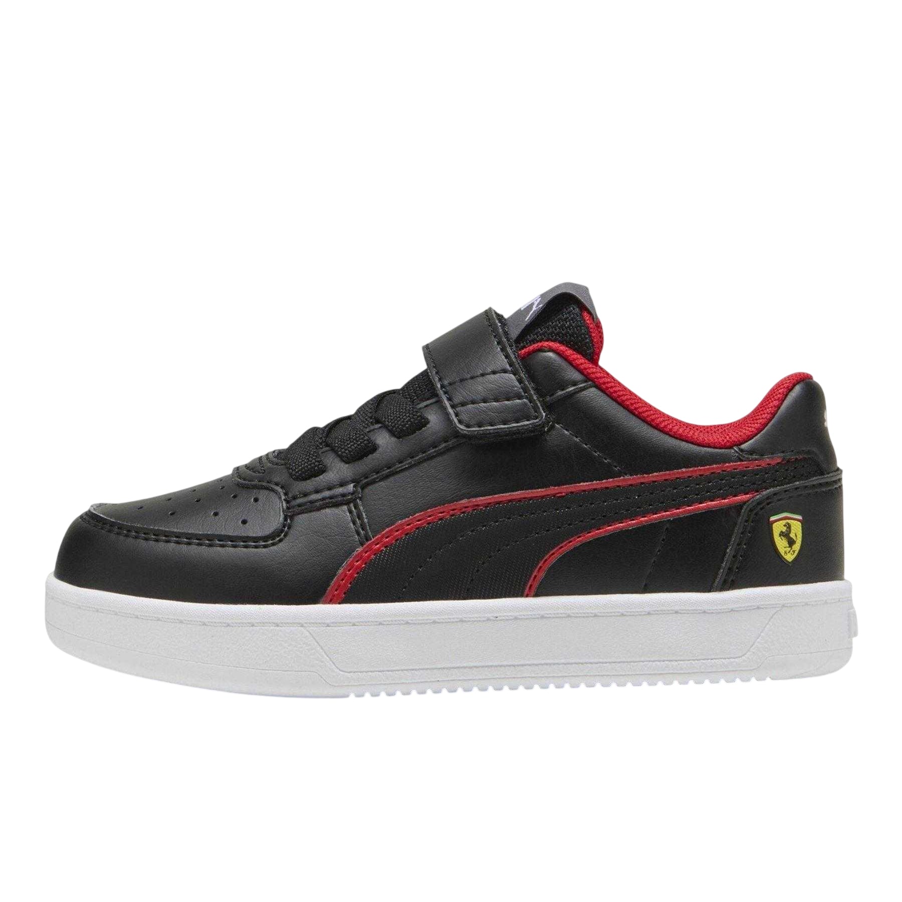 Black-Rosso Red - Side - Puma Childrens-Kids Caven 2.0 Ferrari Trainers