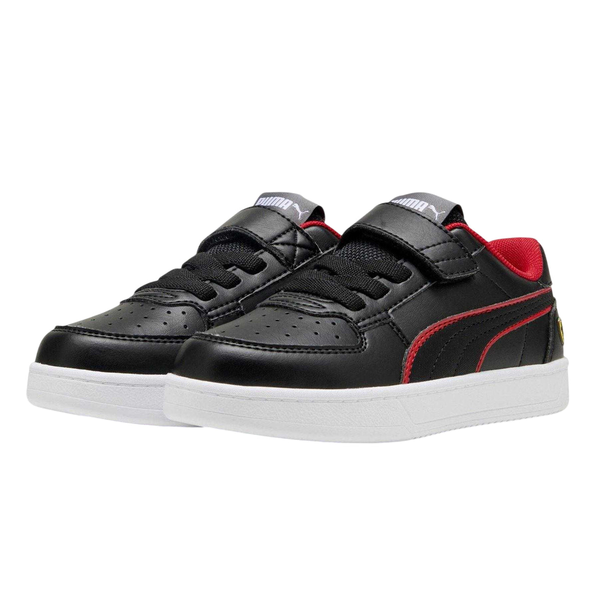 Black-Rosso Red - Close up - Puma Childrens-Kids Caven 2.0 Ferrari Trainers