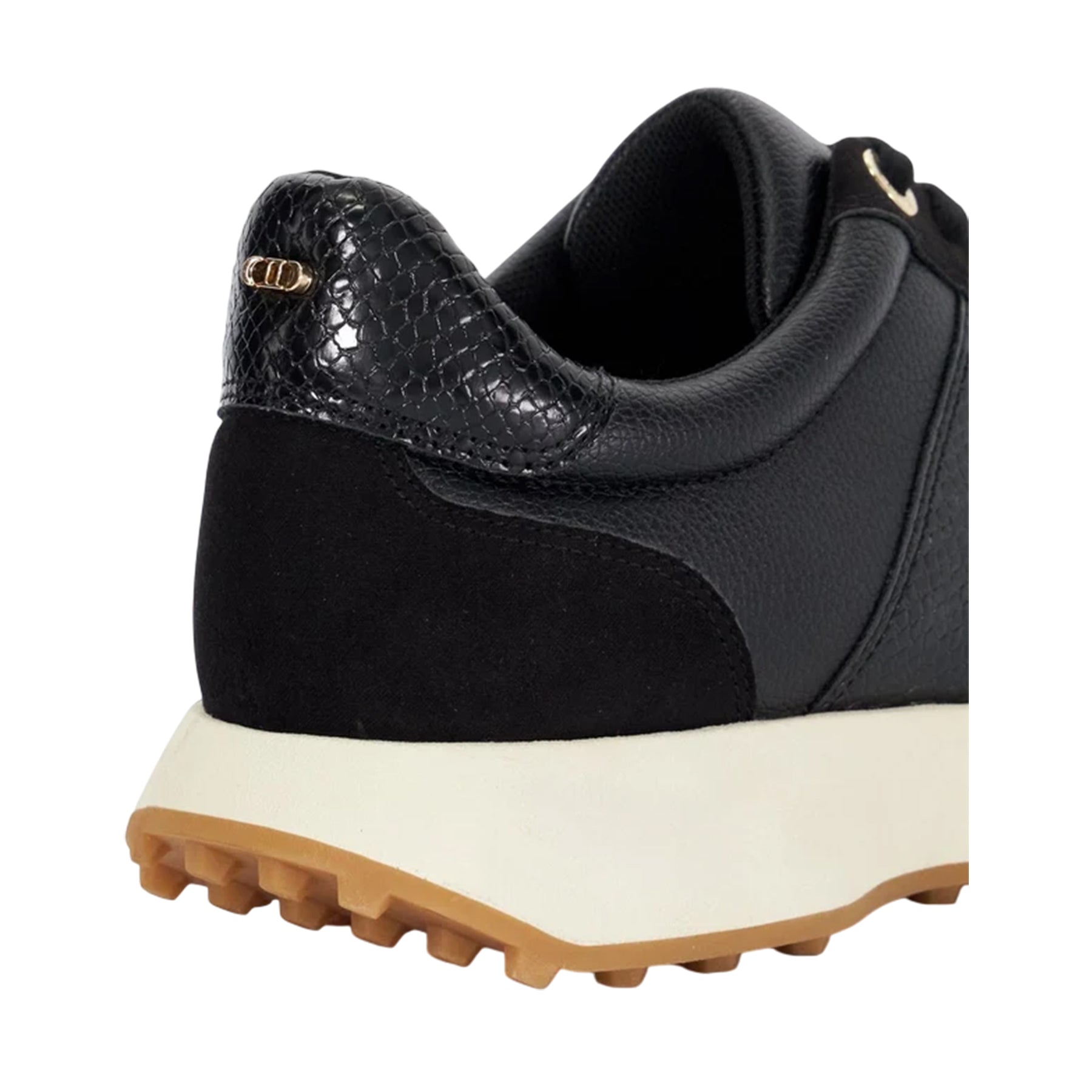 Black - Back - Dune London Womens-Ladies Snake Print Leather Trainers