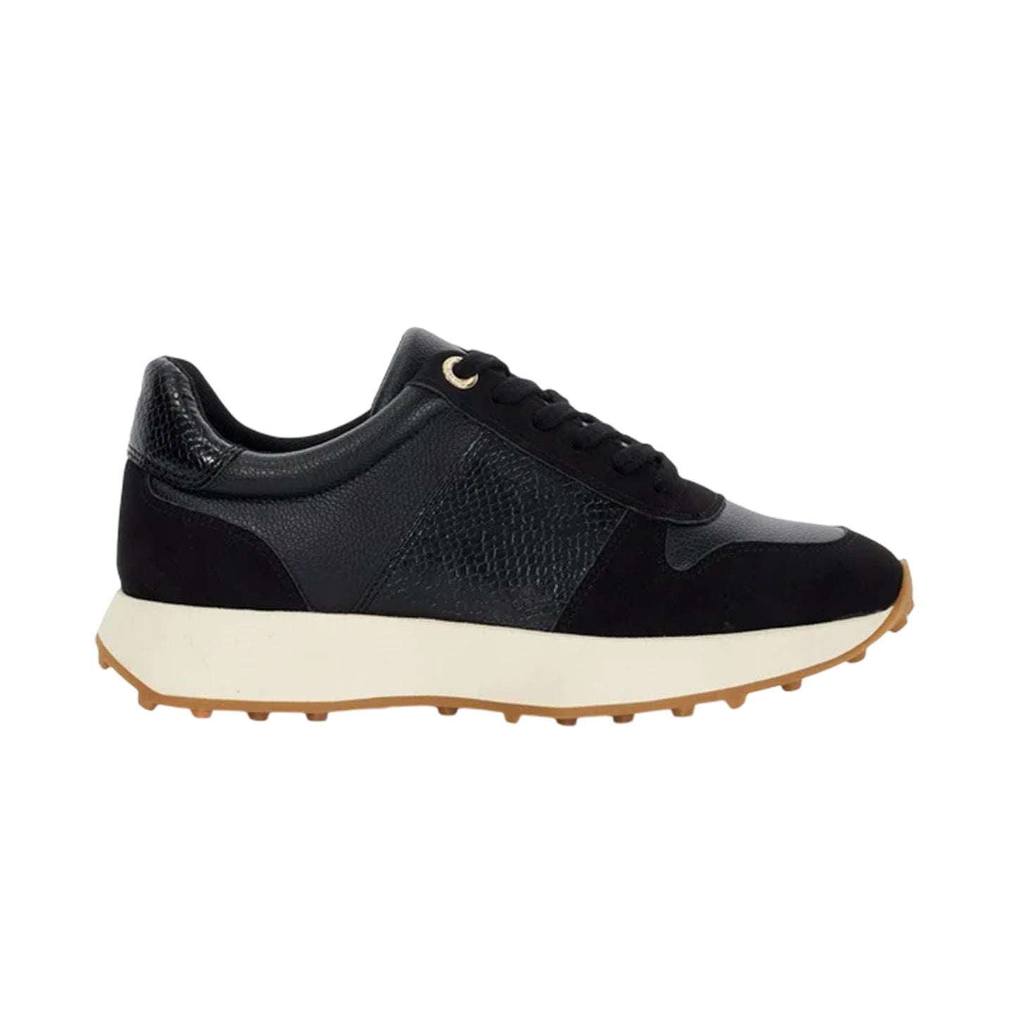 Black - Front - Dune London Womens-Ladies Snake Print Leather Trainers