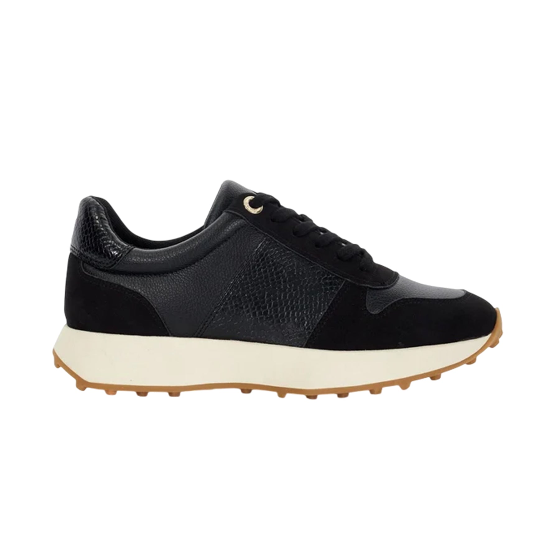 Black - Front - Dune London Womens-Ladies Snake Print Leather Trainers
