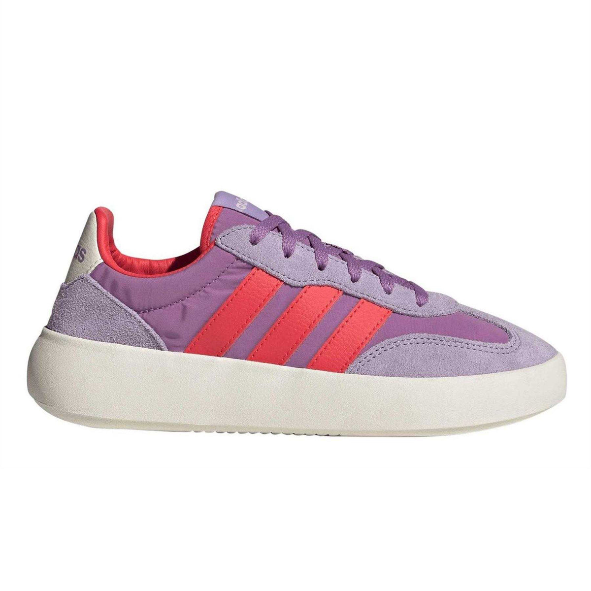 Purple-White - Front - Adidas Childrens-Kids Barreda Decode 3 Stripes Leather Trainers
