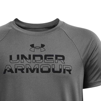 Grey - Side - Under Armour Boys Split Logo T-Shirt