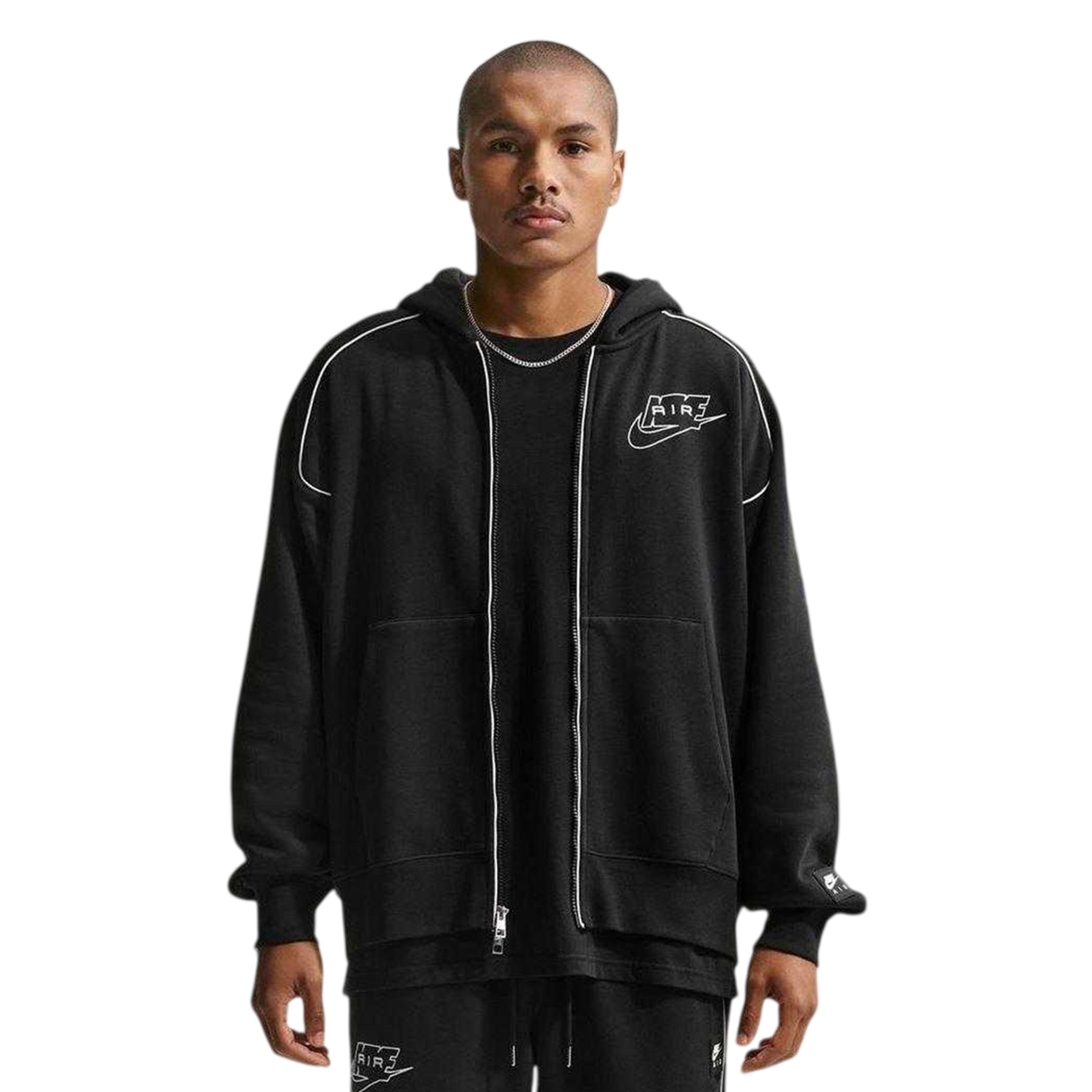 Black-White - Front - Nike Mens Air Fleece Full Zip Hoodie