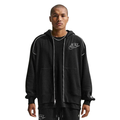 Black-White - Front - Nike Mens Air Fleece Full Zip Hoodie