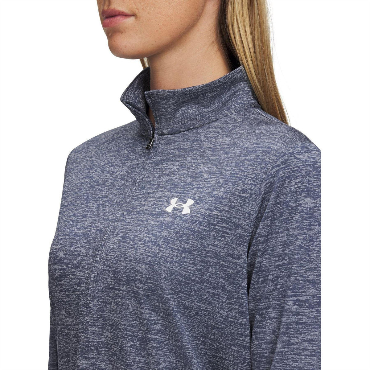 Grey - Side - Under Armour Womens-Ladies Tech Zip Neck Top