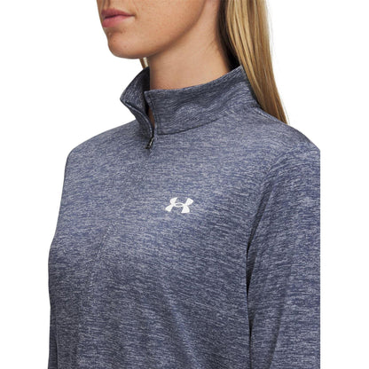 Grey - Side - Under Armour Womens-Ladies Tech Zip Neck Top