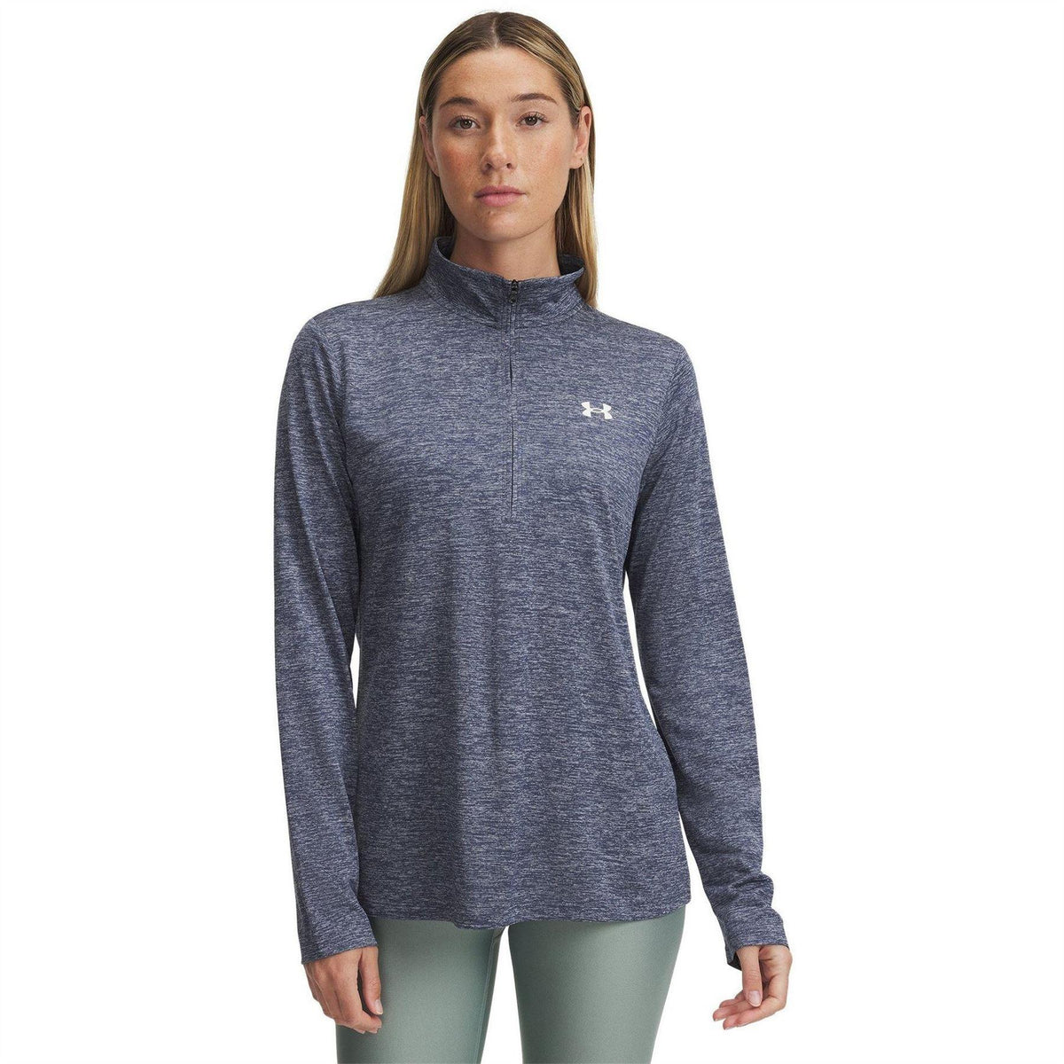 Grey - Front - Under Armour Womens-Ladies Tech Zip Neck Top