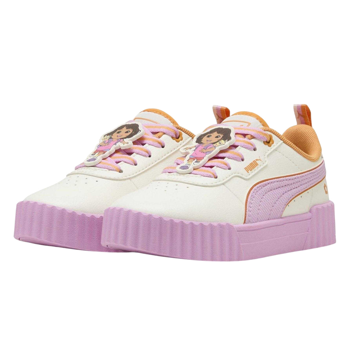 White-Papaya - Side - Puma Childrens-Kids Carina 3.0 Dora The Explorer Leather Chunky Flat Trainers