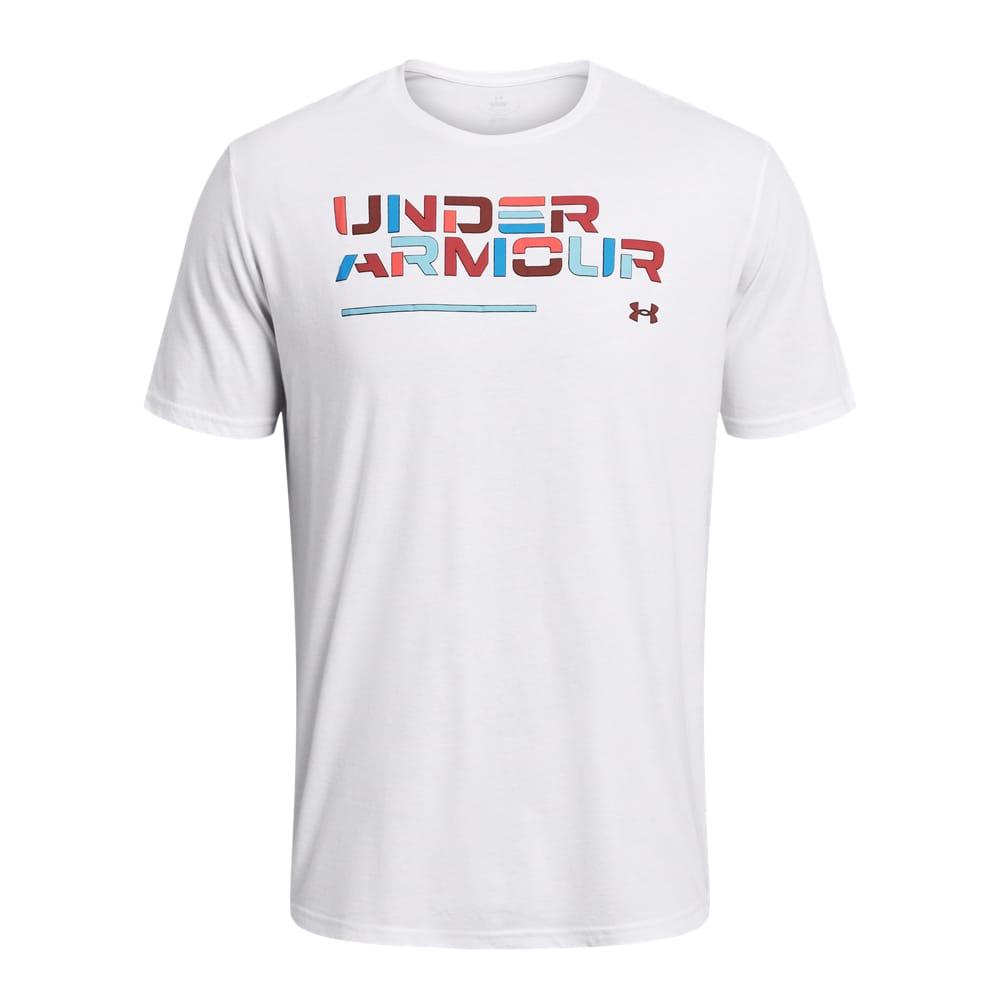 White - Front - Under Armour Mens Wordmark Colour Block T-Shirt