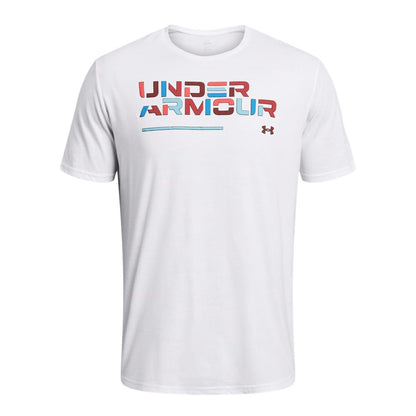 White - Front - Under Armour Mens Wordmark Colour Block T-Shirt