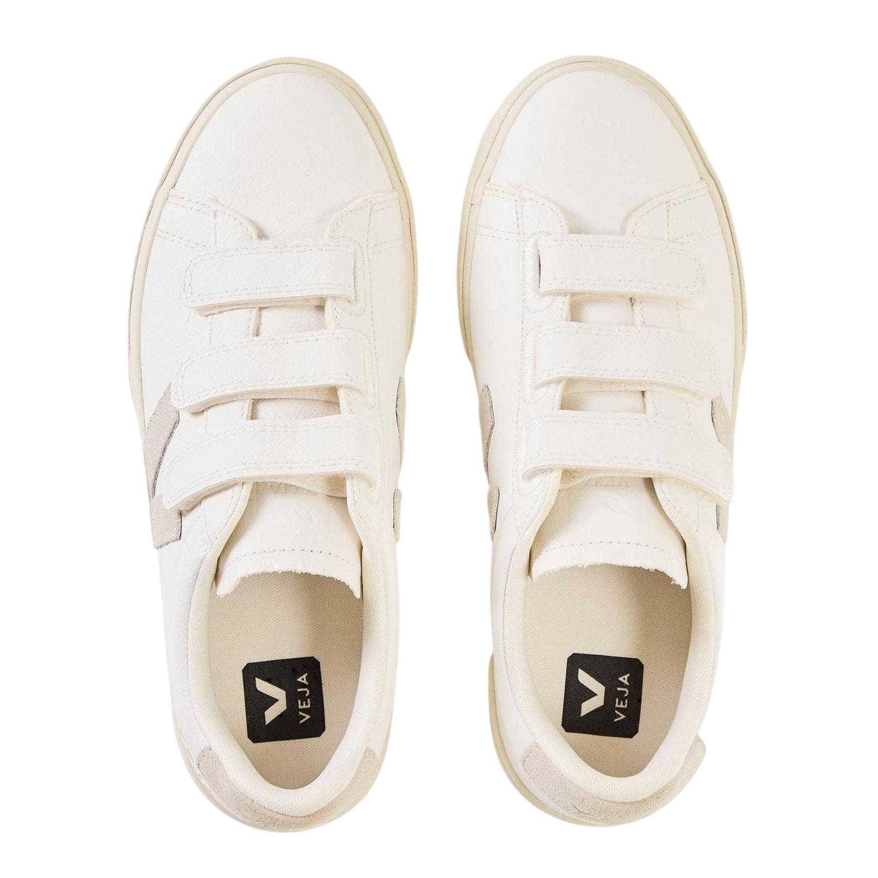 White-Natural - Side - Veja Womens-Ladies Recife Leather Touch Fastening Court Trainers