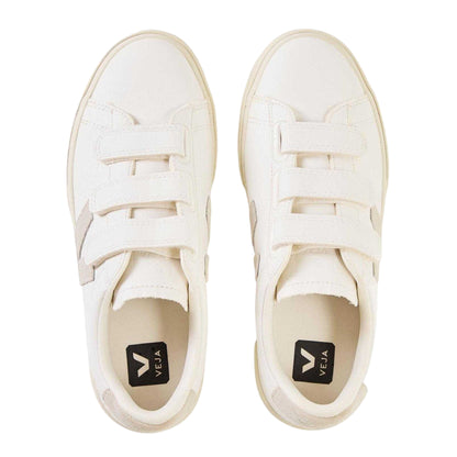 White-Natural - Side - Veja Womens-Ladies Recife Leather Touch Fastening Court Trainers