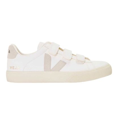 White-Natural - Front - Veja Womens-Ladies Recife Leather Touch Fastening Court Trainers