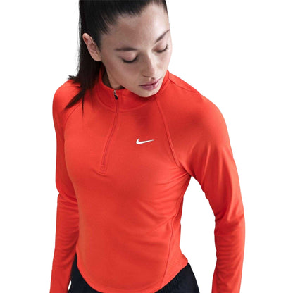 Picante Red - Side - Nike Womens-Ladies Tempo Zip Neck Long-Sleeved Top
