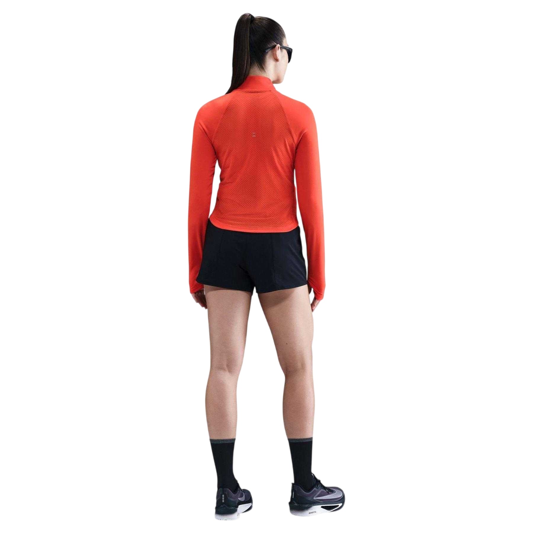 Picante Red - Close up - Nike Womens-Ladies Tempo Zip Neck Long-Sleeved Top