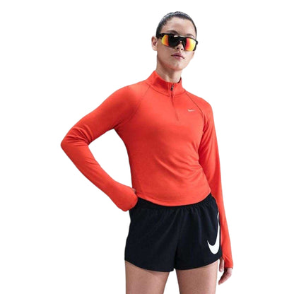 Picante Red - Front - Nike Womens-Ladies Tempo Zip Neck Long-Sleeved Top