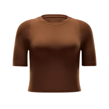 Tan-White - Front - Nike Womens-Ladies Zenvy Swoosh Ribbed Top