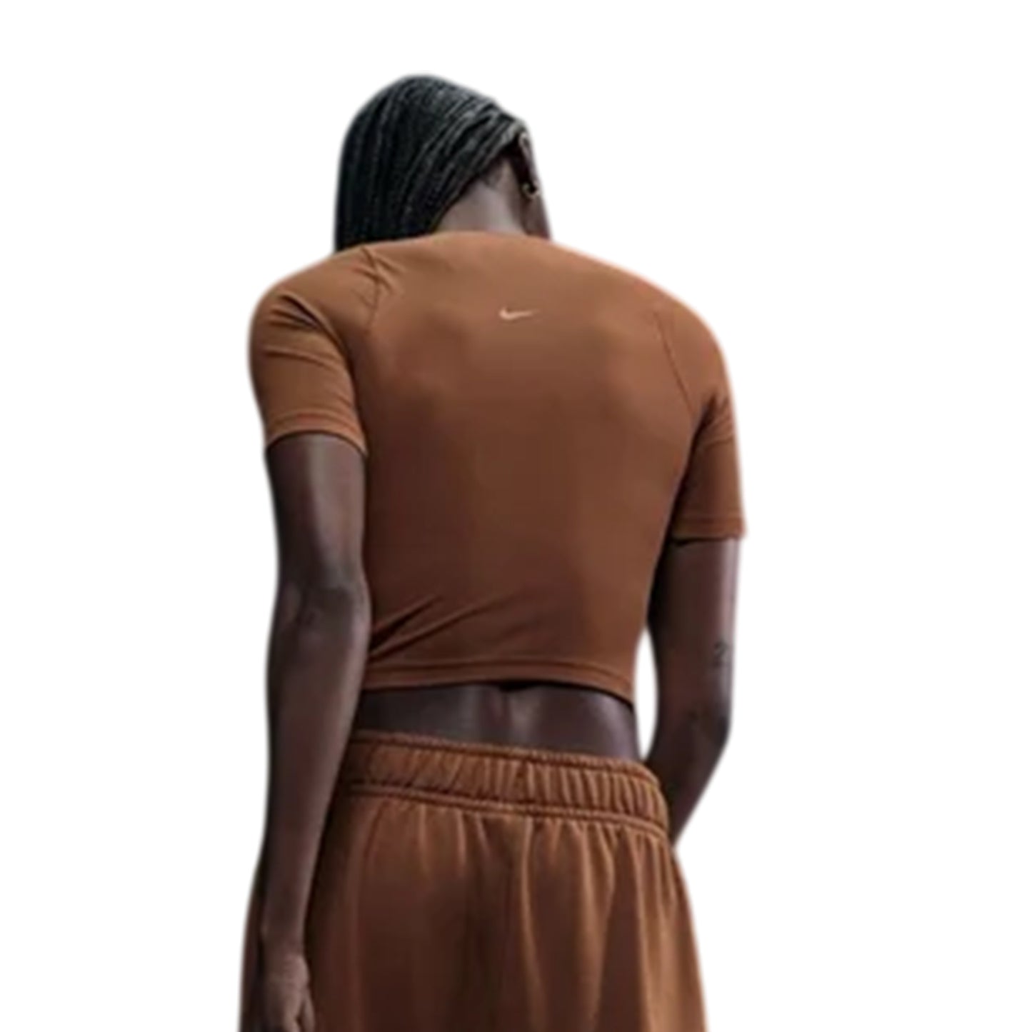 Tan-White - Back - Nike Womens-Ladies Zenvy Swoosh Ribbed Top