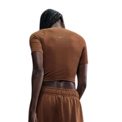 Tan-White - Back - Nike Womens-Ladies Zenvy Swoosh Ribbed Top