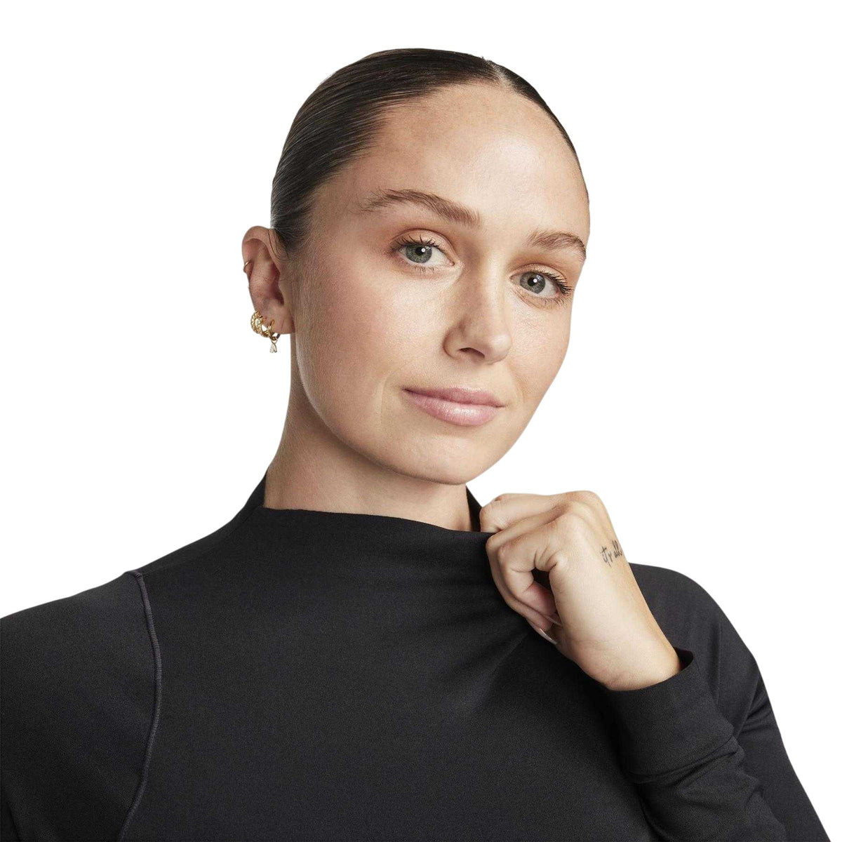 Black - Side - Nike Womens-Ladies Dri-FIT Long-Sleeved Track Top