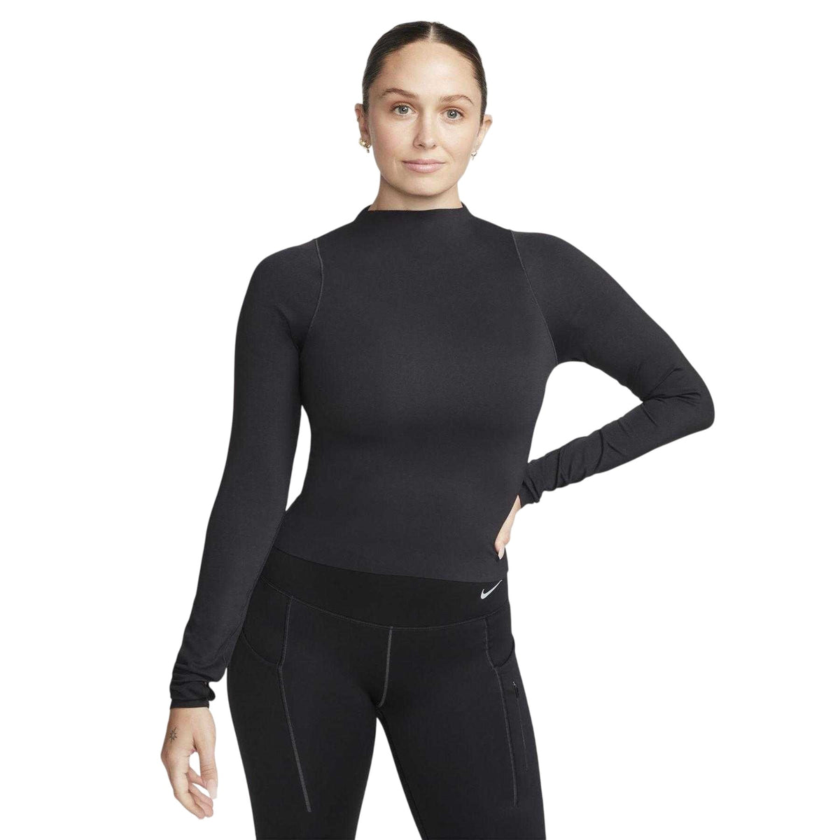 Black - Front - Nike Womens-Ladies Dri-FIT Long-Sleeved Track Top