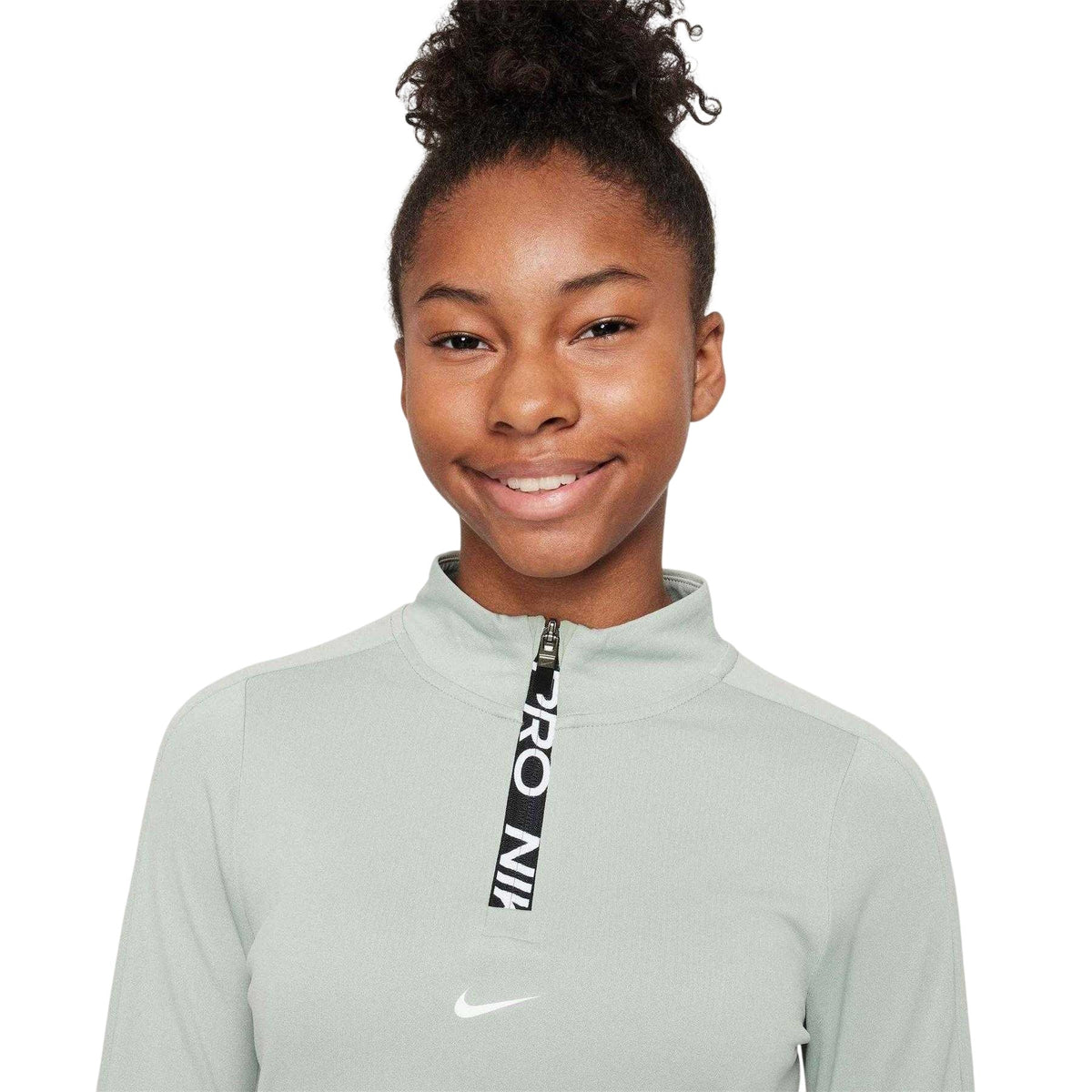 Jade Green - Side - Nike Girls Pro Zip Neck Top