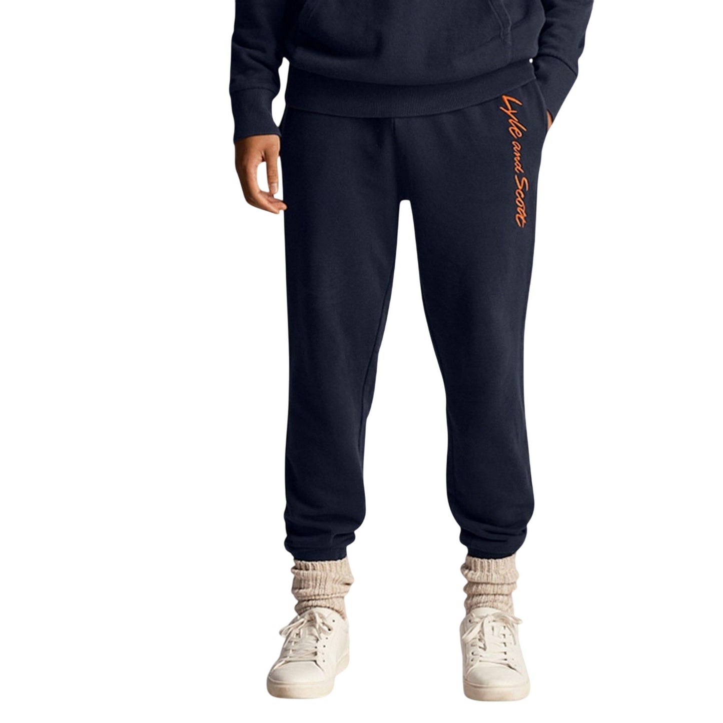 Navy-Orange - Back - Lyle & Scott Mens Script Embroidered Jogging Bottoms