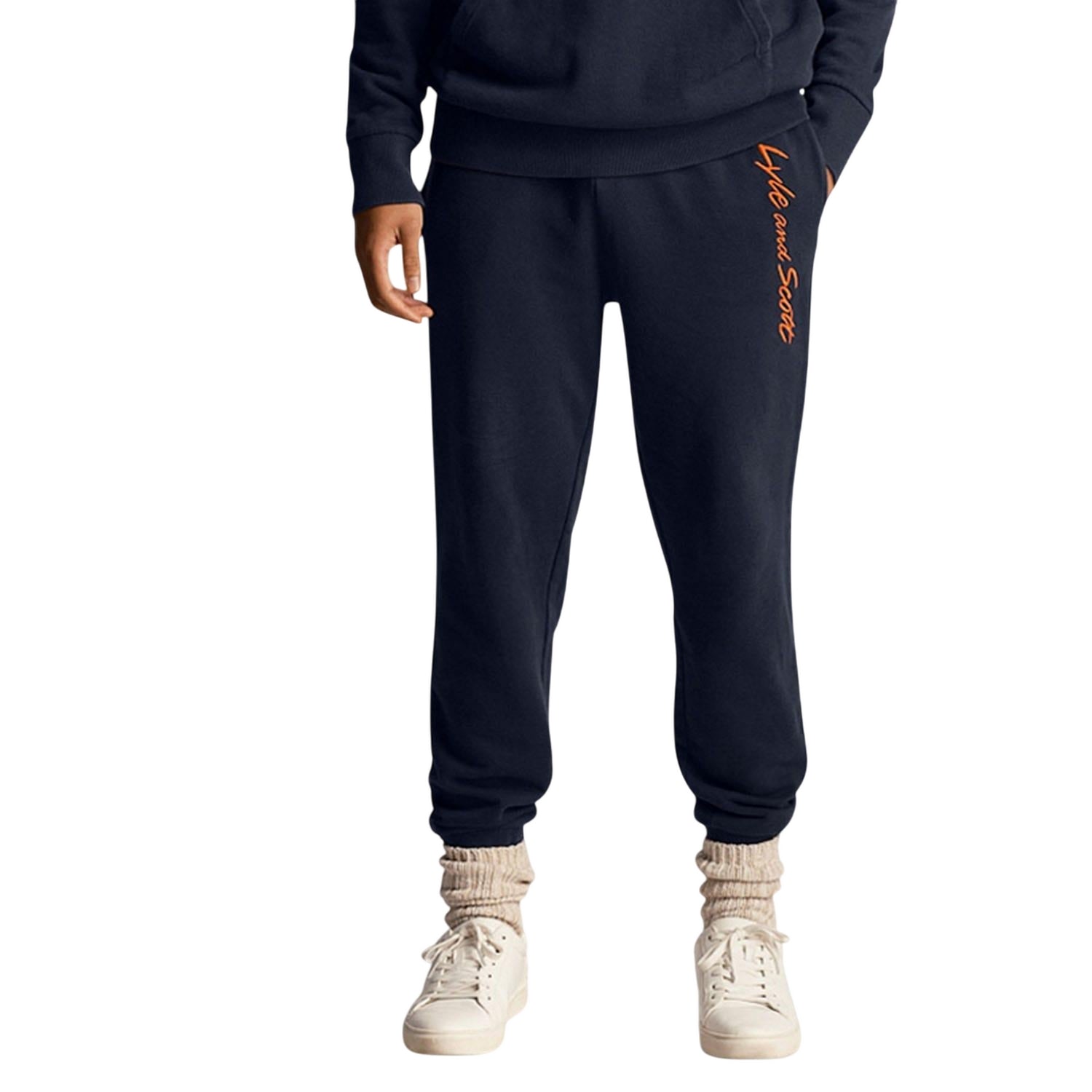 Navy-Orange - Back - Lyle & Scott Mens Script Embroidered Jogging Bottoms