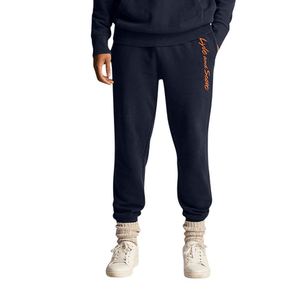 Navy-Orange - Back - Lyle & Scott Mens Script Embroidered Jogging Bottoms