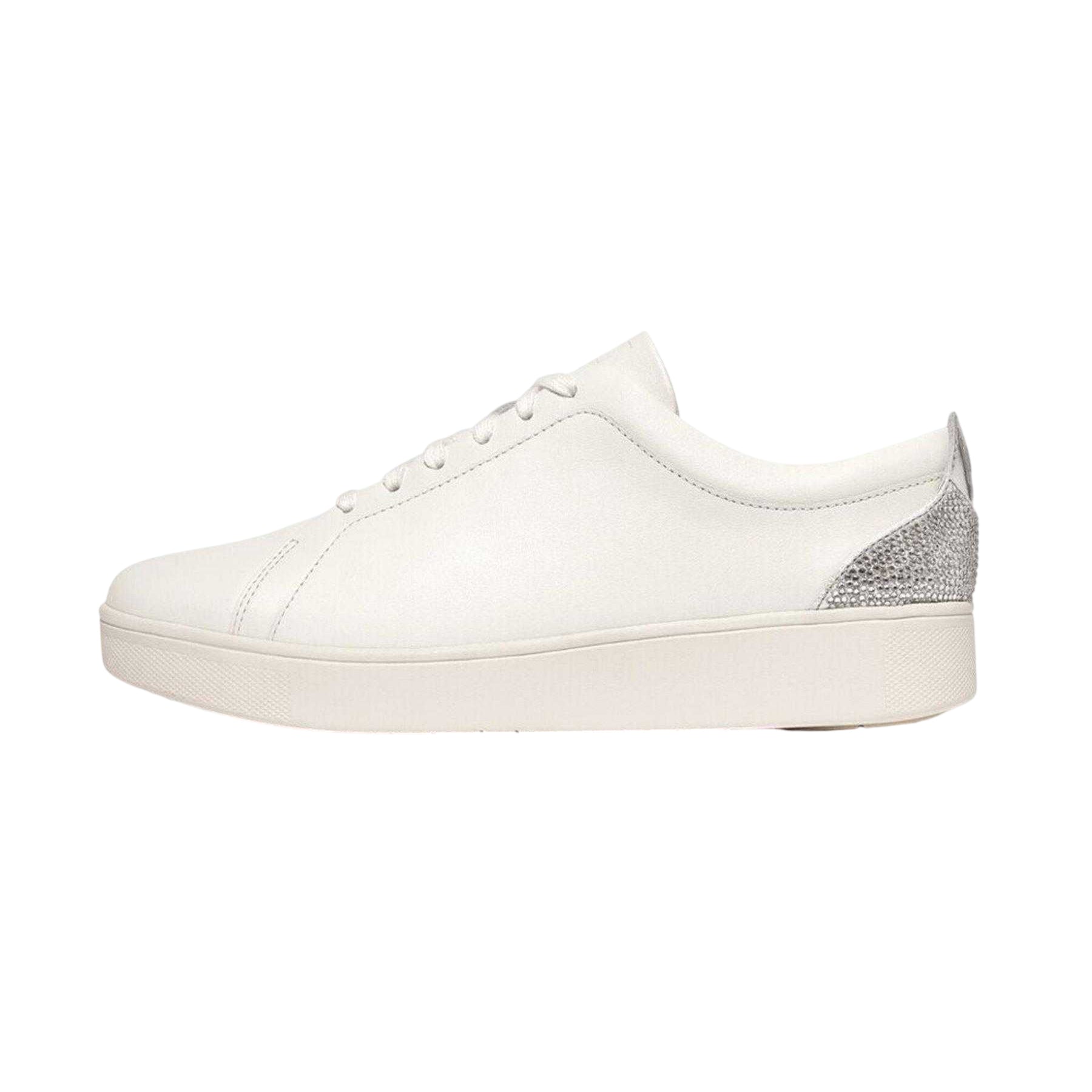 White - Back - FitFlop Womens-Ladies Rally Crysta Glitter Leather Trainers