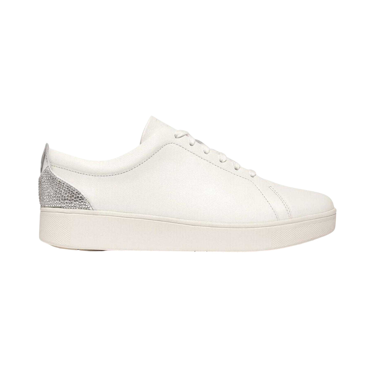 White - Front - FitFlop Womens-Ladies Rally Crysta Glitter Leather Trainers