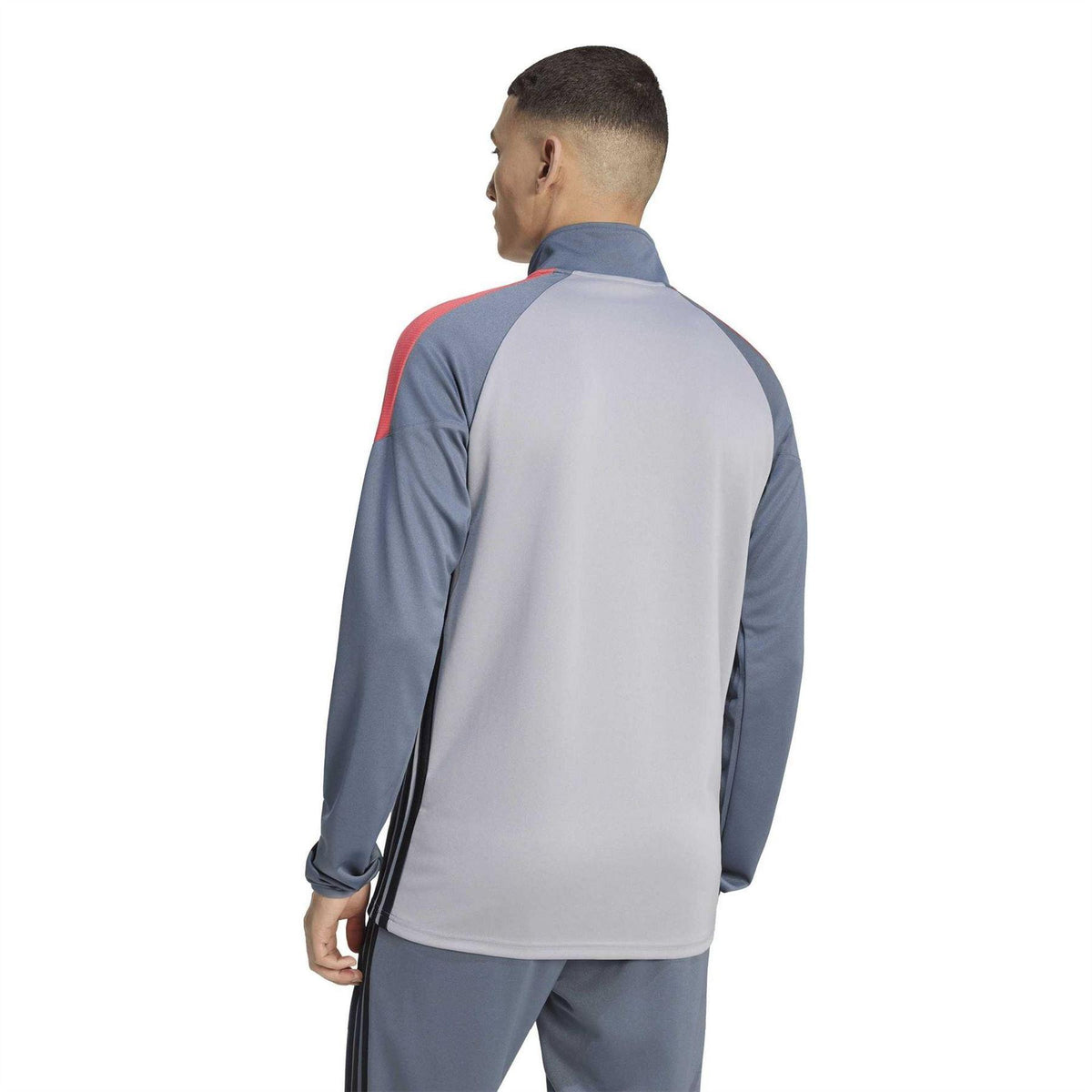 Light Grey-Silver-Red - Back - Adidas Mens Tiro Quarter Zip Top