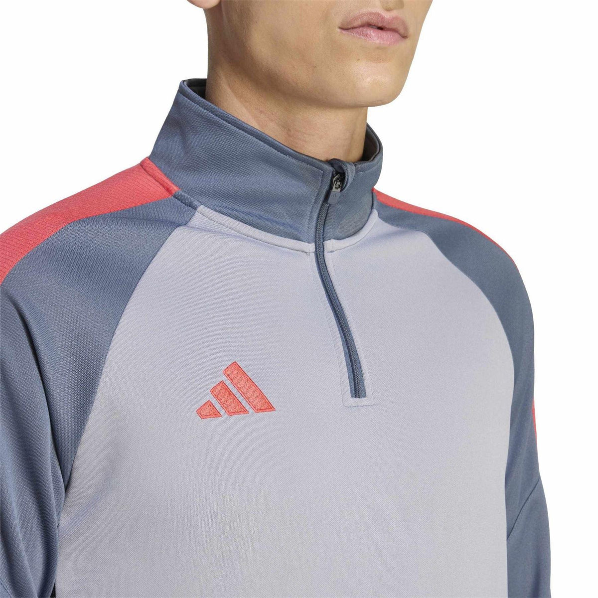 Light Grey-Silver-Red - Lifestyle - Adidas Mens Tiro Quarter Zip Top
