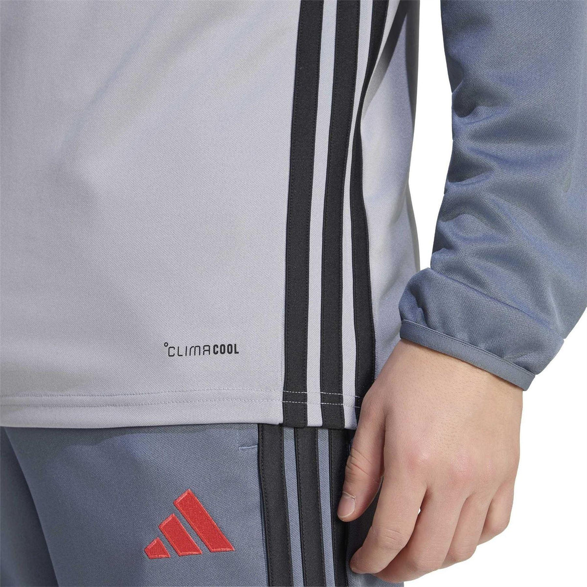 Light Grey-Silver-Red - Pack Shot - Adidas Mens Tiro Quarter Zip Top