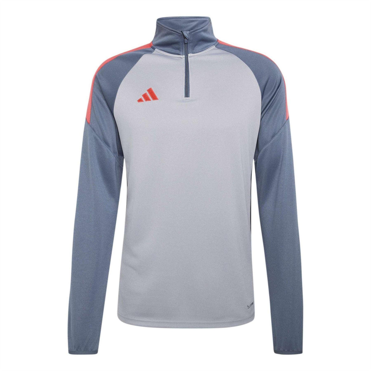 Light Grey-Silver-Red - Front - Adidas Mens Tiro Quarter Zip Top