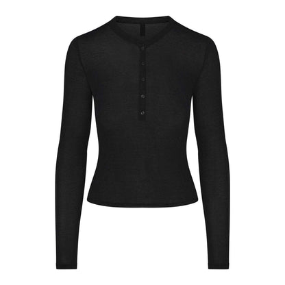 Onyx - Front - Skims Womens-Ladies Sheer Henley Top