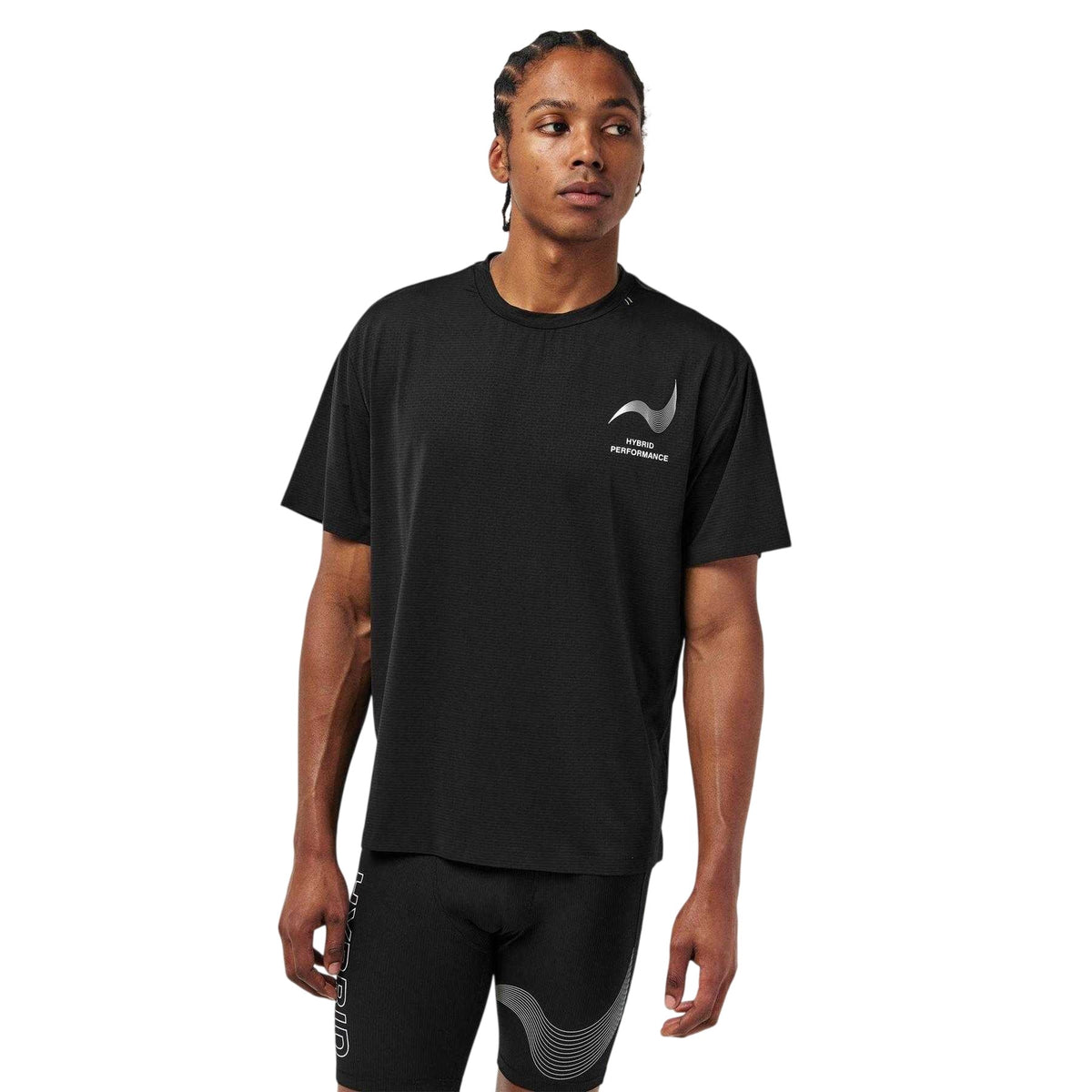 Black - Lifestyle - Hybrid Performance Mens Graphic Print Moisture Wicking Athletic Short-Sleeved Top