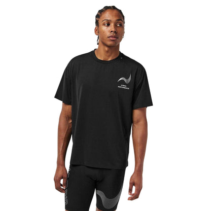Black - Lifestyle - Hybrid Performance Mens Graphic Print Moisture Wicking Athletic Short-Sleeved Top
