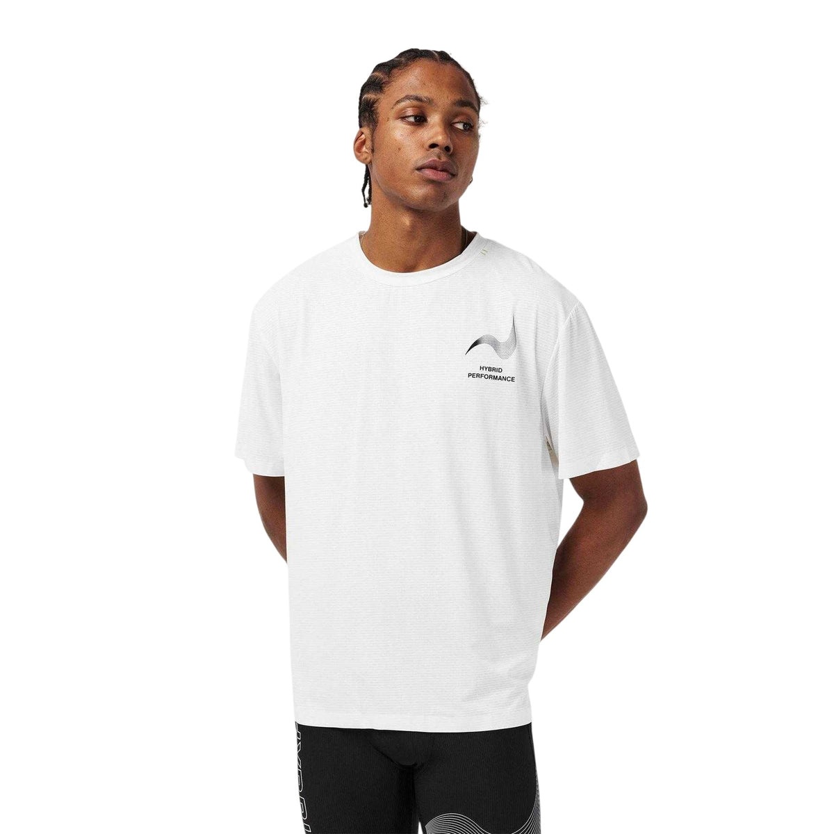 White - Lifestyle - Hybrid Performance Mens Graphic Print Moisture Wicking Athletic Short-Sleeved Top