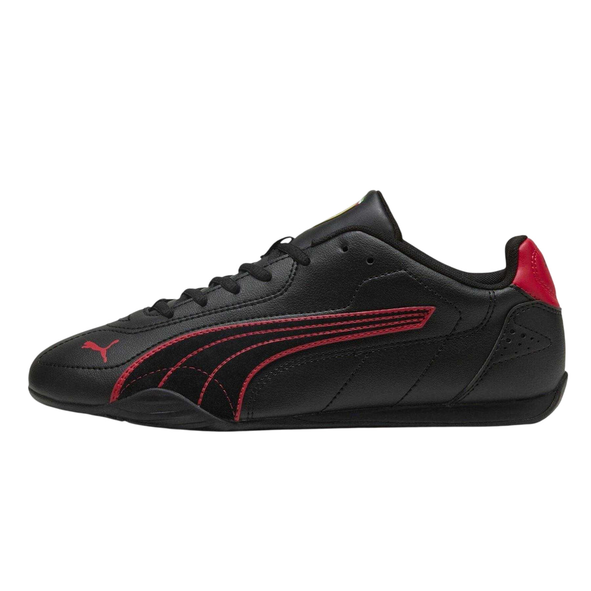 Black-Red - Side - Puma Mens Catch Ferrari Suede Trainers